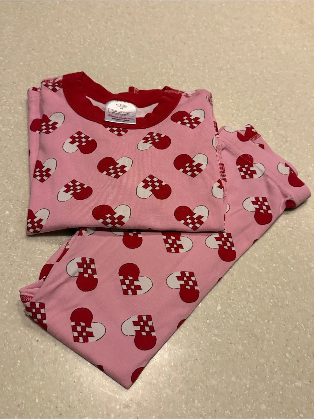 Hanna Andersson Heart Print Pajama Set 100% Organic Cotton Pink Red US 5